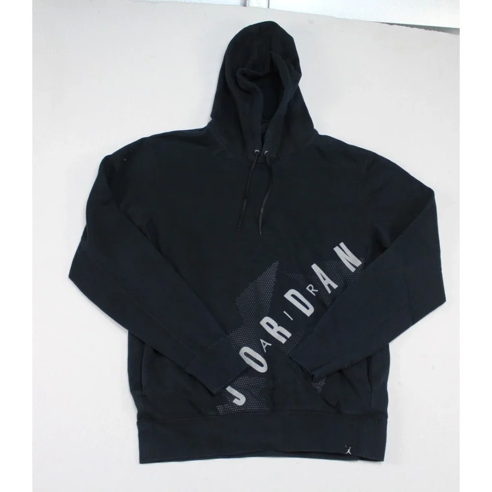 Air Jordan Men Black Sweater Hoodie Spell Out Casual Long Sleeve Size Large